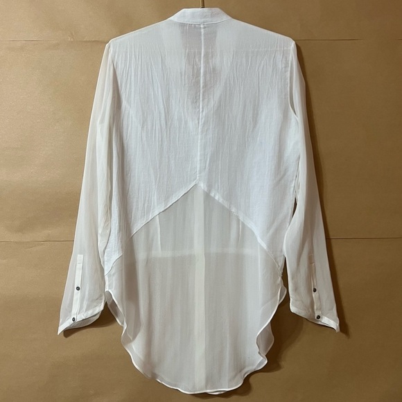 Helmut Lang | Element Sheer Hem Silk Button Front Shirt Combo Top White Size M - Picture 10 of 16